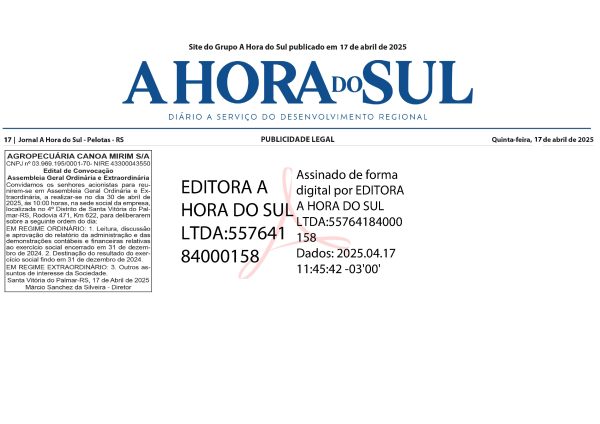 AGROPECUÁRIA CANOA MIRIM S/A