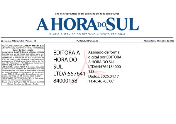 AGROPECUÁRIA CANOA MIRIM S/A