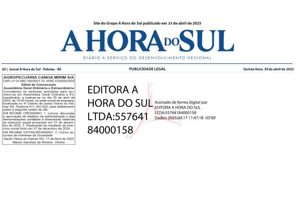 AGROPECUÁRIA CANOA MIRIM S/A